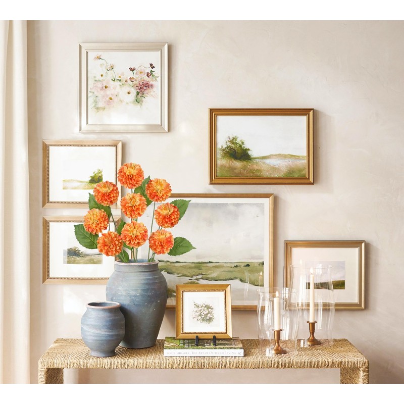 Hollyone 27.6" Orange Artificial Dahlia Flowers 3Pcs Fake Roses Bouquet