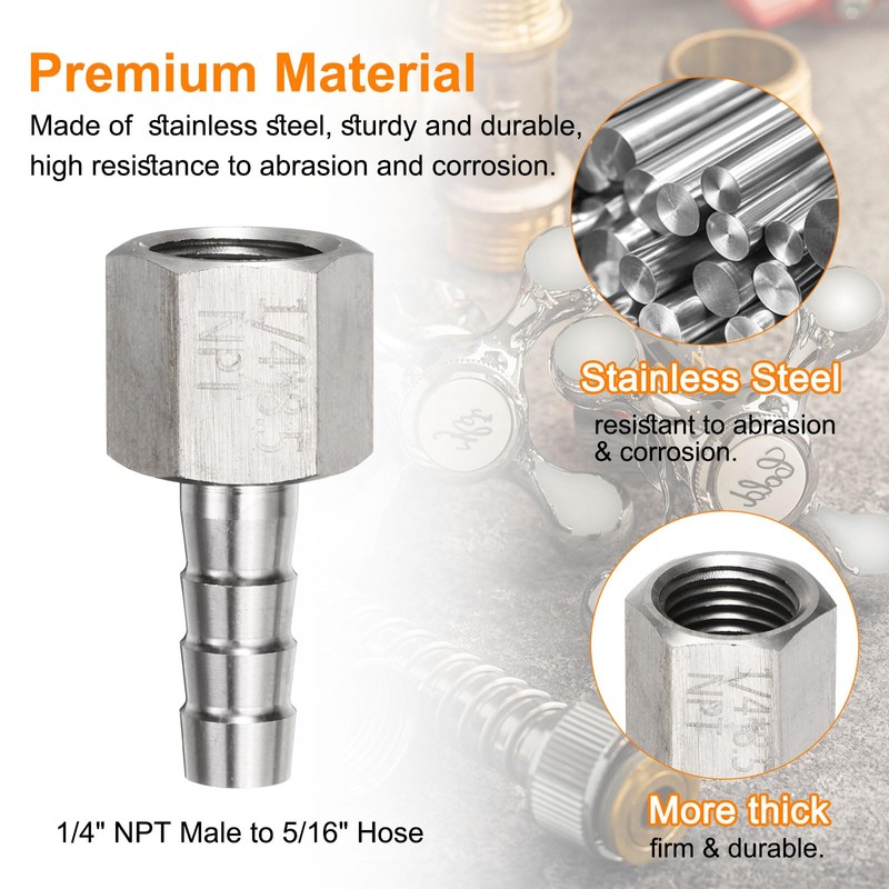 sourcing map 2pcs Stainless Steel Barbed Fitting 1/4" NPT Female