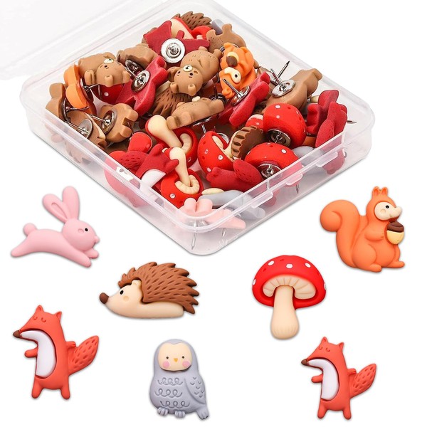 Animal Push Pins, 30PCS Cartoon Bear Bunny Thumbtack Drawing Pins