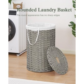 SETVSON Large Laundry Hamper Laundry Basket Round 34.3 Gal (130 L) Handwoven Wicker Laundry Baskets Rattan Laundry Basket with Laundry Bag Handles 2 Mesh Bags for Living Room Bedroom Gray
