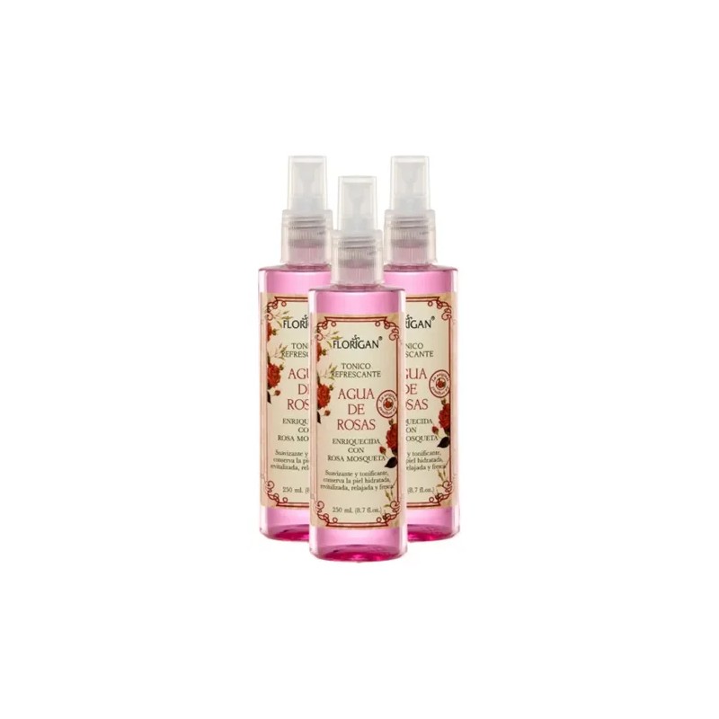 Tónico Facial Agua De Rosas 250ml Florigan Pack De 3