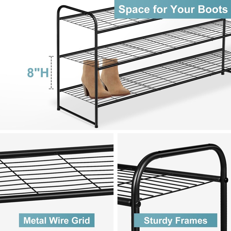 AOODA Long 3 Tier Metal Shoe Rack for Closet Wide