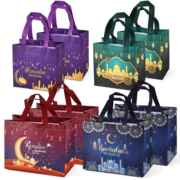 8PCS Ramadan Mubarak Reusable Gift Bags, Assorted Sizes Treat Bags