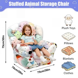 Clear Stuffed Animal Storage Chair for Kids, Extra Large Waterparoof Stuffable Zipper PVC Bean Bag Stuffed Animal Storage for Children Storage & Organizing Plush Toys, Easy to Clean