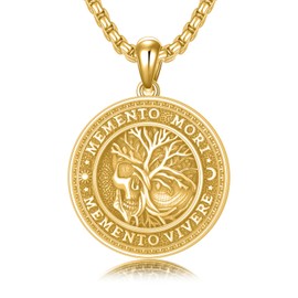 SIMONLY Gold Memento Mori Necklace for Men 925 Sterling Silver Tree of Life Pendant Necklace Gothic Skull Amor Fati Pendant Amulet Jewelry
