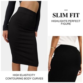Black Skirt Knee Length,High Waisted Stretchy Pencil Skirt Midi Skirt for Women UK,Tight Black Pencil Skirt Office Ladies Women's Skirts Elasticated Waist (XL)