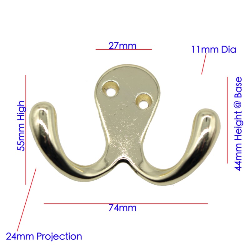EAI Double Robe Hook for Coats Bath Towels 55x76mm Pack