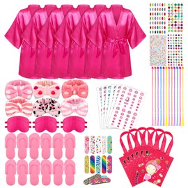 Newcotte 72 Pcs Kids Spa Party Supplies for Girls Robes Headbands Slippers Spa Accessories for Birthday Spa Party, 6 Sets(10 Yards)