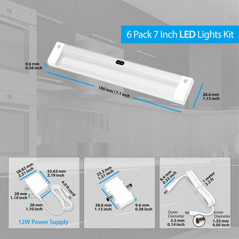 EShine Hand Wave Activated Under Cabinet LED Lighting Kit, Dimmable,