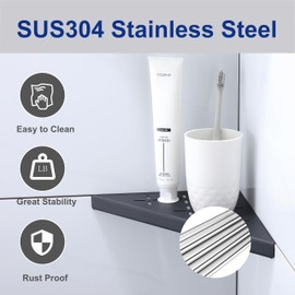 Xiarnotogi 8" Corner Shower Shelf, 2-Pack Shower Shelves SUS304 Stainless Steel Bathroom Shelves for Tile Walls, Recessed Corner Shelf Organizer Rack, No Drilling (Matte Black)