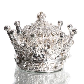 Waltz&F Silver Diamond Crown Ring Holder Jewelry Box Openable Hinged Trinket Box Table Centerpiece Decor Photo props