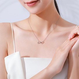 IMINI Delicate Interlock Heart Pendant Necklace S925 Sterling Silver Charm Initial Heart Choker Dainty Hollow Love Heart Minimalist Chain Necklaces Jewelry Box Gifts Bff Valentine's Day Her