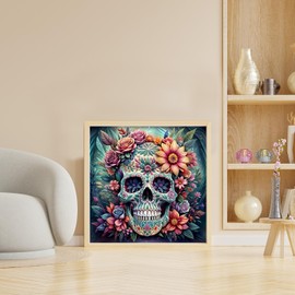 DOMROM Skull Flower Diamond Painting Kits for Adults, Skull Diamond Art Kits for Adults Beginner, DIY Full Drill Diamond Dots Paintings with Diamonds Gem Art and Crafts for Home Decor 12x12 inch
