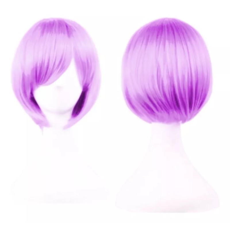 Lymalimoon Peluca Morado Claro Lila Corta Cabello Liso Y Fleco