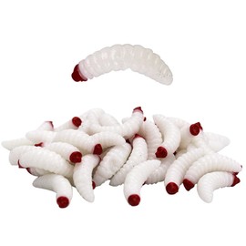 SEIWEI 50PCS Fake Worms Realistic Soft Fishing Lures Plastic Lifelike Maggots Bread Worm for Fishing and Prank Props - White