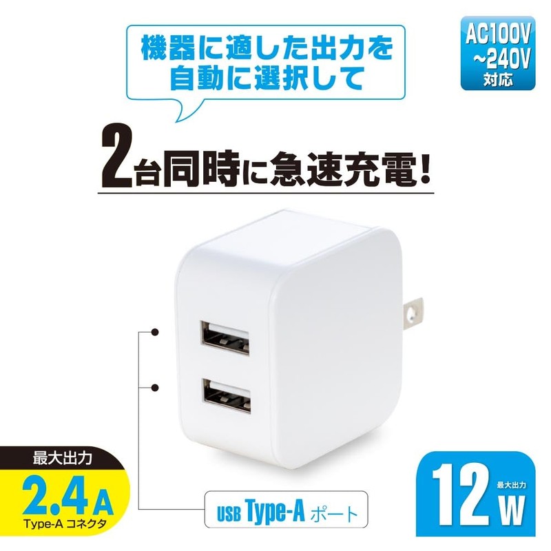 Ohm Electric AudioComm AC Charger 2.4A 12W Type-A x 2