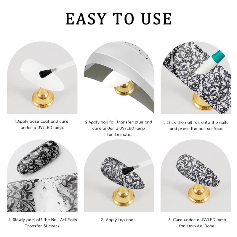 20 Rolls Black White Lace Foil for Nails Lace Nail