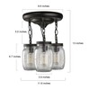 LALUZ Mason Jar Flush Mount Ceiling Light, 3-Light Black Farmhouse