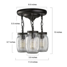 LALUZ Mason Jar Flush Mount Ceiling Light, 3-Light Black Farmhouse Ceiling Light Fixtures for Kitchen Bedroom Hallway Entryway Foyer