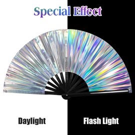 FairySandy Large Rave Fan UV Glow Rave Hand Fan for men/women Handheld Fan for EDM, Music Festival,Club,Freaky,Party,Decoration,Gift (Laser)