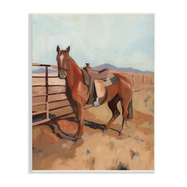 Stupell Industries Riding Horse Southwestern Farm Field Mountainside Fence, Design