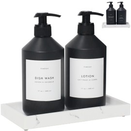 FINESSY Black Kitchen Soap Dispenser Set, Kitchen Hand Soap and Dish Soap Dispenser Set 3 Pack, Bathroom Soap and Lotion Dispenser Set with Tray, Matching Dish and Hand Soap Dispenser Set with Tray