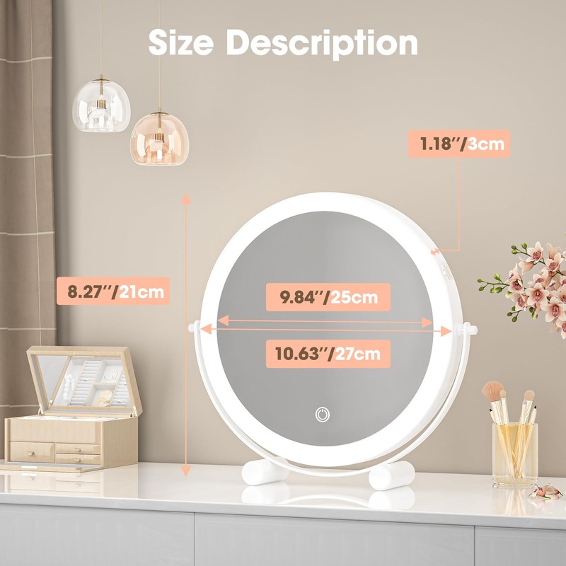 Hasipu 10-inch Lighted Makeup Mirror with Magnification, White Frame Rechargeable