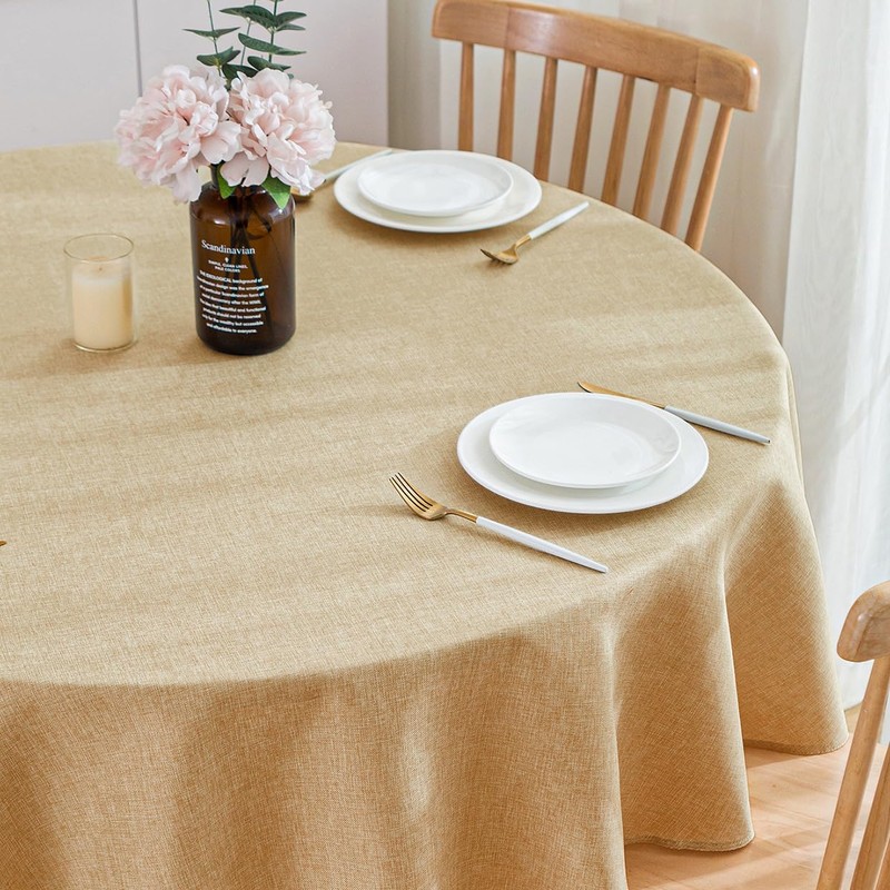 SPRICA Round Tablecloth 160cm Diameter Water Resistance Linen Texture Spill