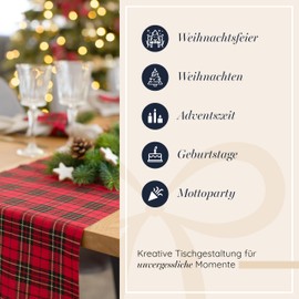 100%Mosel Tartan Table Runner in Red (28 cm x 5 m) 155 g/m² Checked Table Decoration for Christmas, Tartan Table Runner as Classic Decoration with Gold Accent