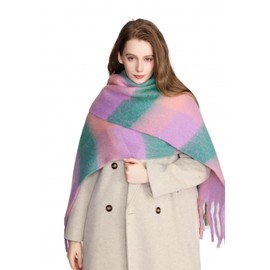Yatemiole Women's Cashmere Big Coloured Checked Scarf Winter Warm Wrap Scarf (Pattern - 8)