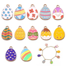 LGWJHCY 12 Pieces Easter Alloy Pendant, Earrings Bracelet Necklace Key Ring Pendant, Easter Decorations Charm Pendant Set, Easter Egg Pendant for Jewellery DIY Jewellery Making, Metal, Alloy