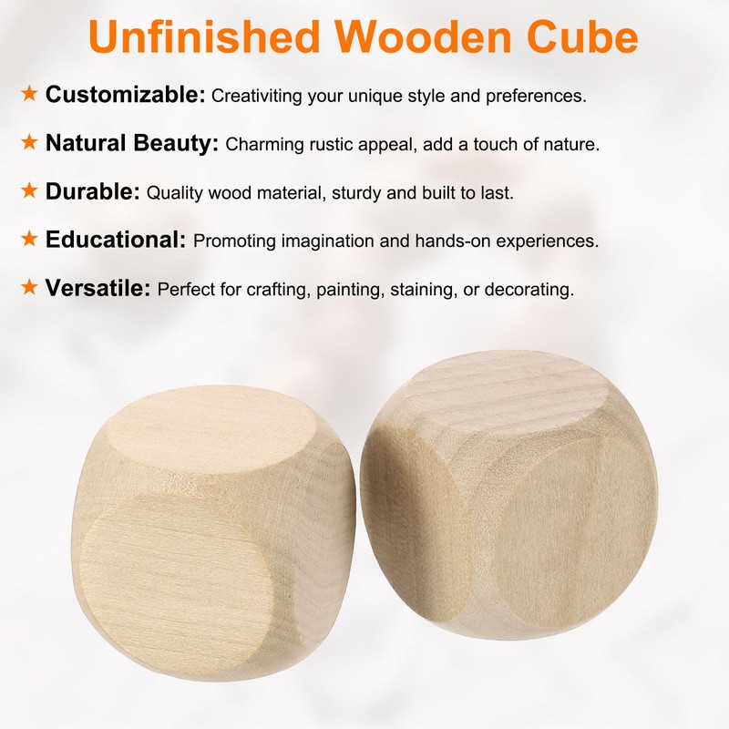 sourcing map 10 Pcs Blank Wooden Dice, 30mm/1.18inch Unfinished Wooden