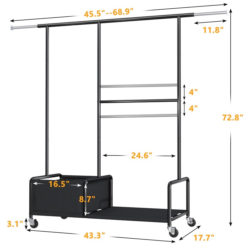 Raybee Clothes Racks for Hanging Clothes with Shelves, Adjustable Clothing