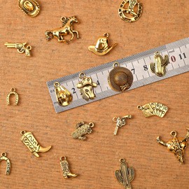 MARFOREVER 40 Pcs/20 Pairs Western Cowboy Cowgirl Charms for Jewelry Making, Antique Gold Dangle Charm Boot Hat Horse Cactus Pendants for Bracelet Necklace Earrings Making Accessories