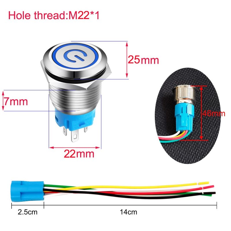 Gebildet 0.87''/22mm Blue LED Stainless Steel Latching Push Button Switch
