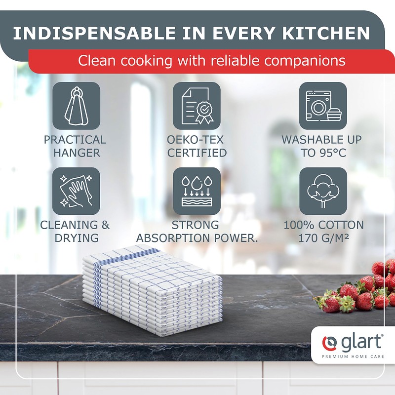Glart Kitchen Towels, Pack of 5 Grey Tea Towels, 50
