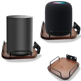 Universal Speaker Wall Mount,Secure Adjustable Real Wood Wall Bracket Holder,Small Speakers Shelves for Bose,homepod,JBL,Sonos,Sony,KEF,Google,Roku (Walnut,2 Pack)