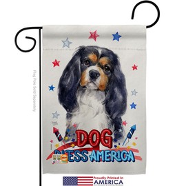 Breeze Decor Patriotic Cavalier Spaniel Garden Flag Set with Stand Animals Dog Puppy Spoiled Paw Canine Fur Pet Nature Farm Animal Creature Small Gift Yard House Banner Made in USA 13 X 18.5
