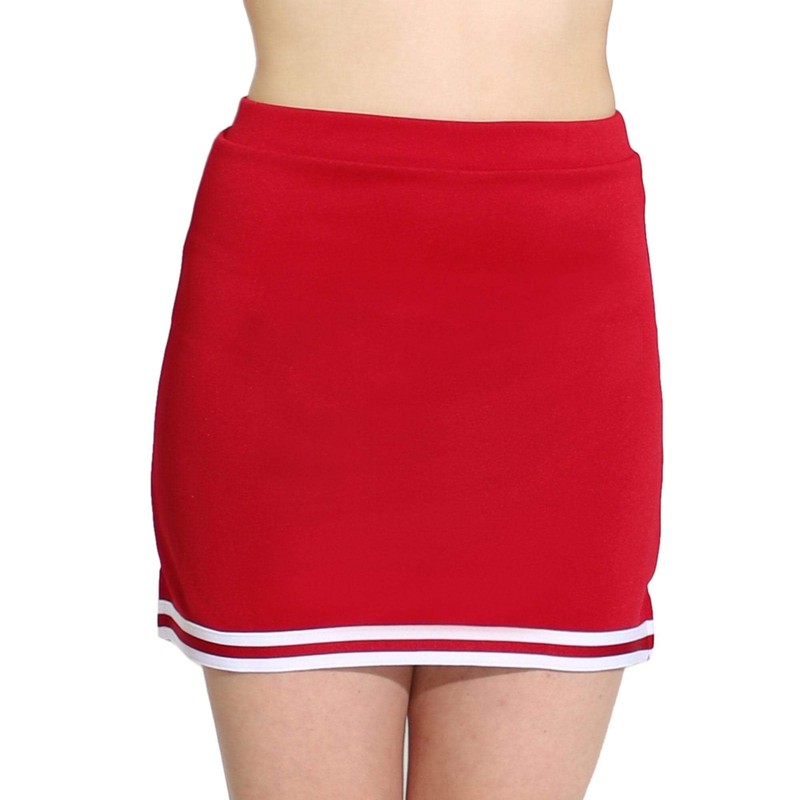 Danzcue Falda de uniforme de animadoras para mujer, Escarlata/Blanco, XS