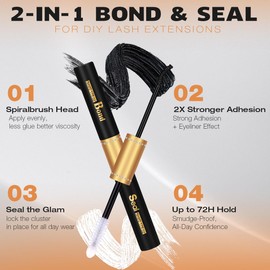 Lash Bond and Seal Black lash Glue for DIY Cluster Eyelash Extensions, Strong Hold, Smuge-proof, Long Lasting Cluster Lashes Adhesive by Kiromiro