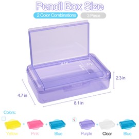 Meiikun Pencil Box, Large Capacity Pencil Boxes 2 Compartments, Hard Pencil Case with Snap-tight Lid, Plastic Storage Organizer Box for Girl Boy (Blue,Clear,Purple, 3 Pack)
