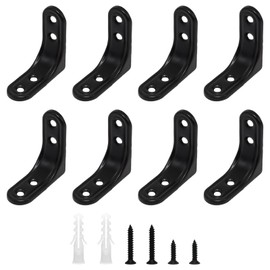 Pocoxll 8 Pcs 2 Inch Heavy Duty L Brackets, 90 Degree Triangle Shelf Bracket with Screws, Corner Braces for Wood, Cabinet and Shelves(Black)