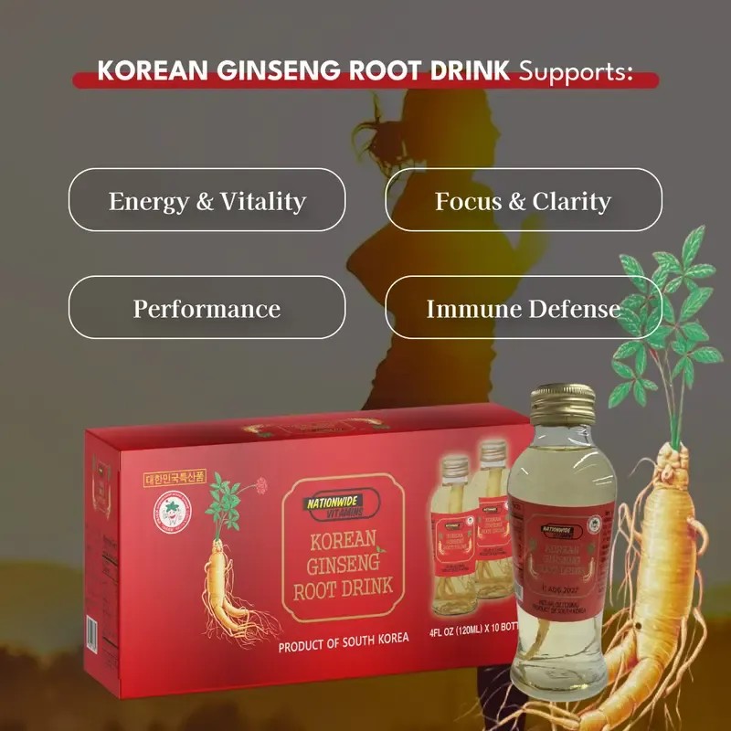 Korean Ginseng Root Drink,Pack Of 10 Bottles,Each Bottlel 120ml ,