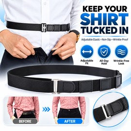 Black Adjustable Elastic Shirt Stay Belt for Men and Women, Non-Slip Nylon Shirt Holder Strap (2.5 cm)
