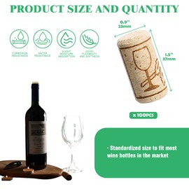 Yauhar 100Pcs #8 Natural Wine Corks Bulk Set, 7/8" x 1 3/4" Straight Wine Stopper Plugs for Homemade Wine Bottled Art Projects Decor