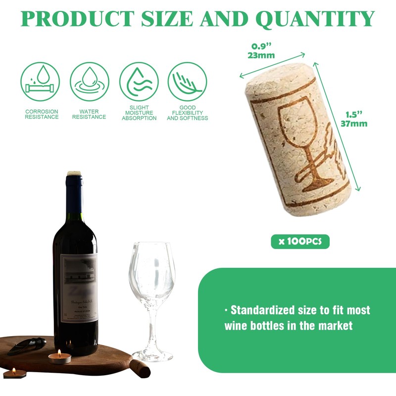 Yauhar 100Pcs #8 Natural Wine Corks Bulk Set, 7/8" x