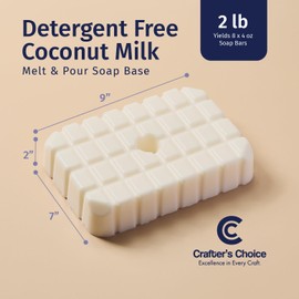 Crafter's Choice Detergent Free Melt and Pour Soap Base for Soap Making and DIY Crafting Projects, SLS/SLES Free, 2LB Block (Coconut Milk)