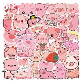 Pig Stickers Kawaii Animal Pig Stickers Pack of 50 Skateboard Graffiti Stickers Motorcycles Bicycle Snowboard Luggage Laptop Car Suitcase for Children and Teenagers Waterproof Vinyl Decals