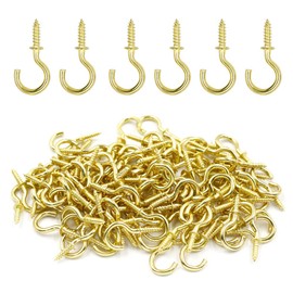 Biaungdo 100 Pcs 5/8" Ceiling Cups Hooks Screw Hooks Ceiling Cup Hooks Self-Tapping Screws Hooks Gold -