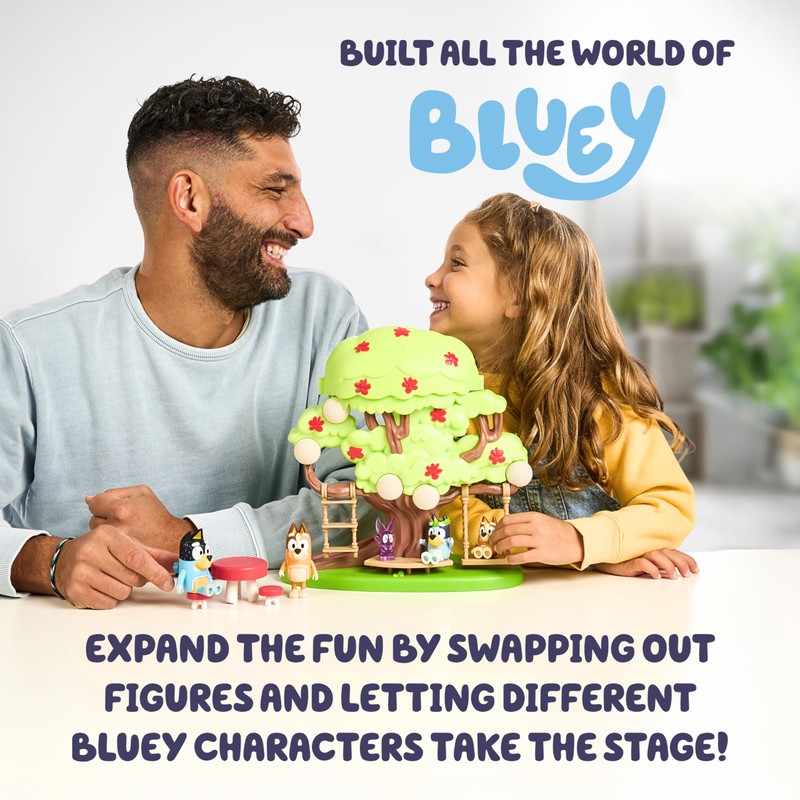 Bluey 2-Sided Treehouse Playset, 11”, Action-Packed Tree Toys Set with